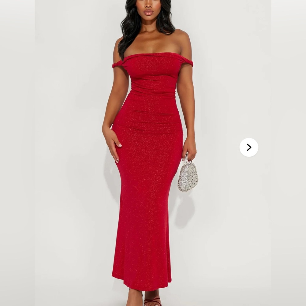 NWT Off the Shoulder Red Glitter Midi Dress